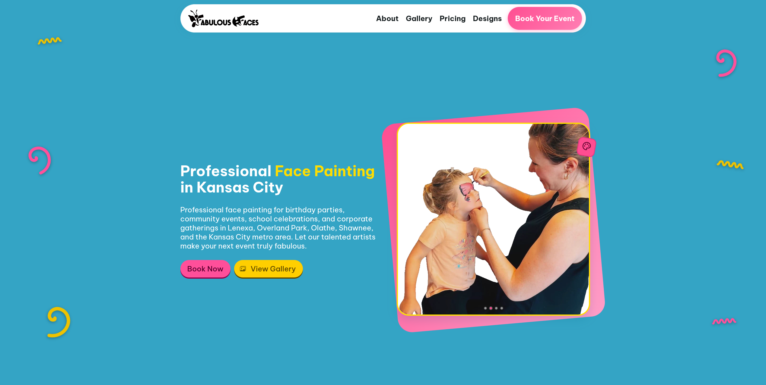 Fabulous Faces website preview - a KC-area face painting company website designed by Convergent Design